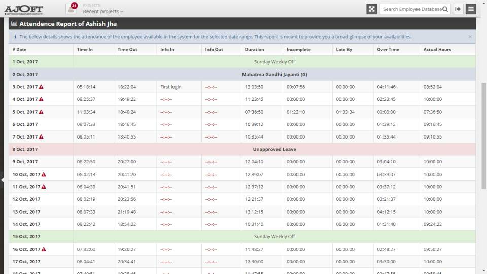 screenshot of Ajoft HRMS